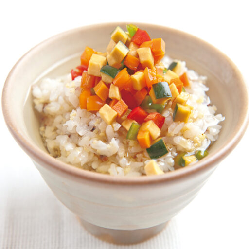 生野菜の醤油漬けのお茶漬け