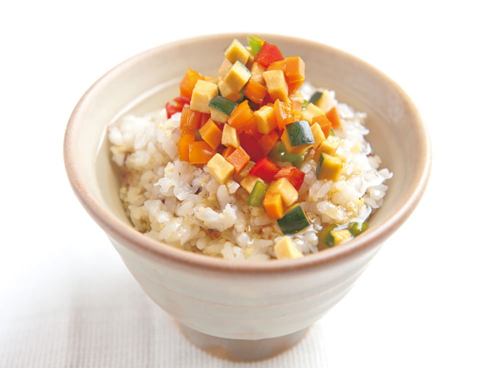 生野菜の醤油漬けのお茶漬け